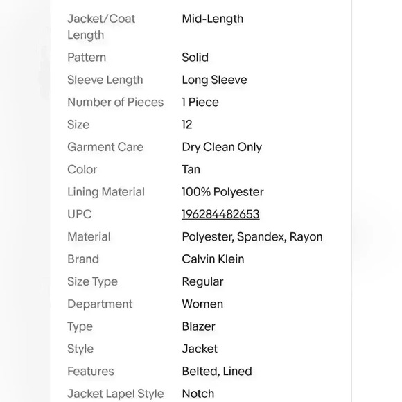 Calvin Klein Tan Waist Tie Blazer Jacket $139 - Picture 11 of 15